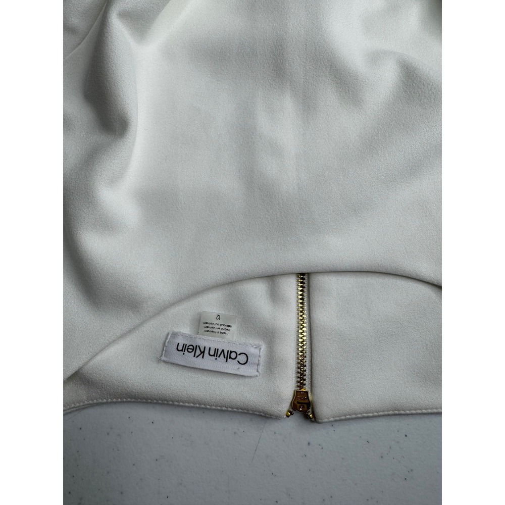 Calvin Klein White Ruffle Tie Waist High Low Scuba Dress Size 12 CD8C16XW - Picture 2 of 10